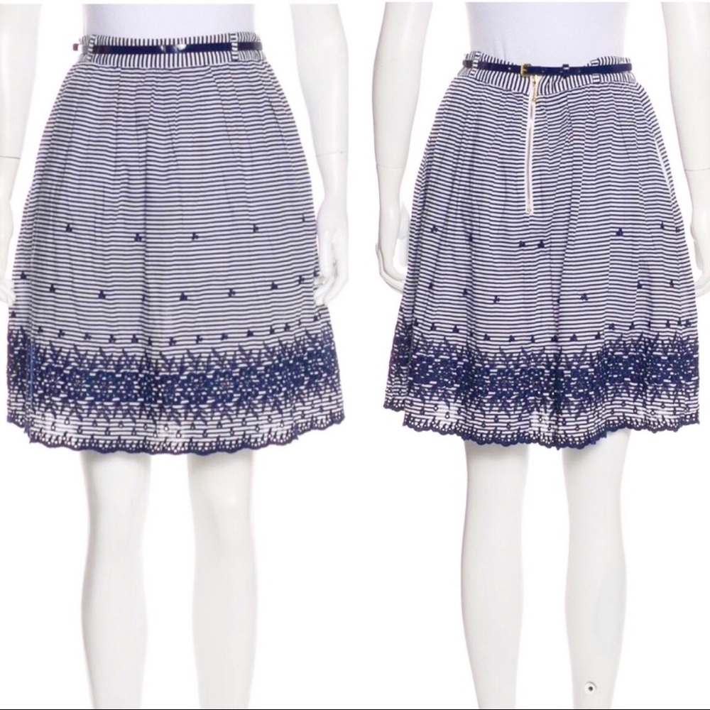 Kate Spade Blue Striped Floral Full Skirt
